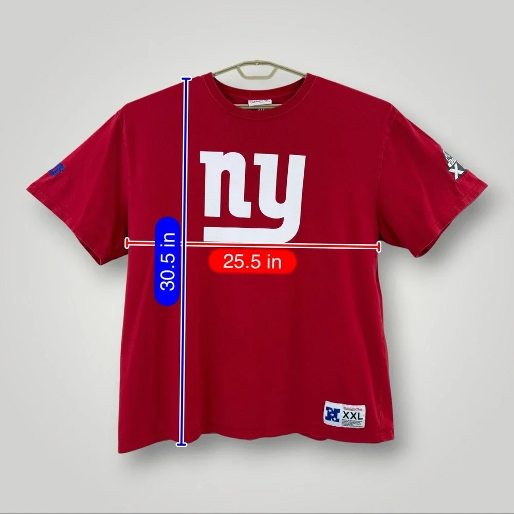 New York Giants Mitchell & Ness Shirt Mens 2XL NFL Throwbacks Big Blue Tee